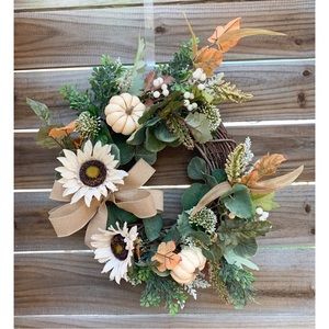 Elegant Fall Wreath For Front Door Autumn Farmhouse Home Decor‎ With Pumpkins